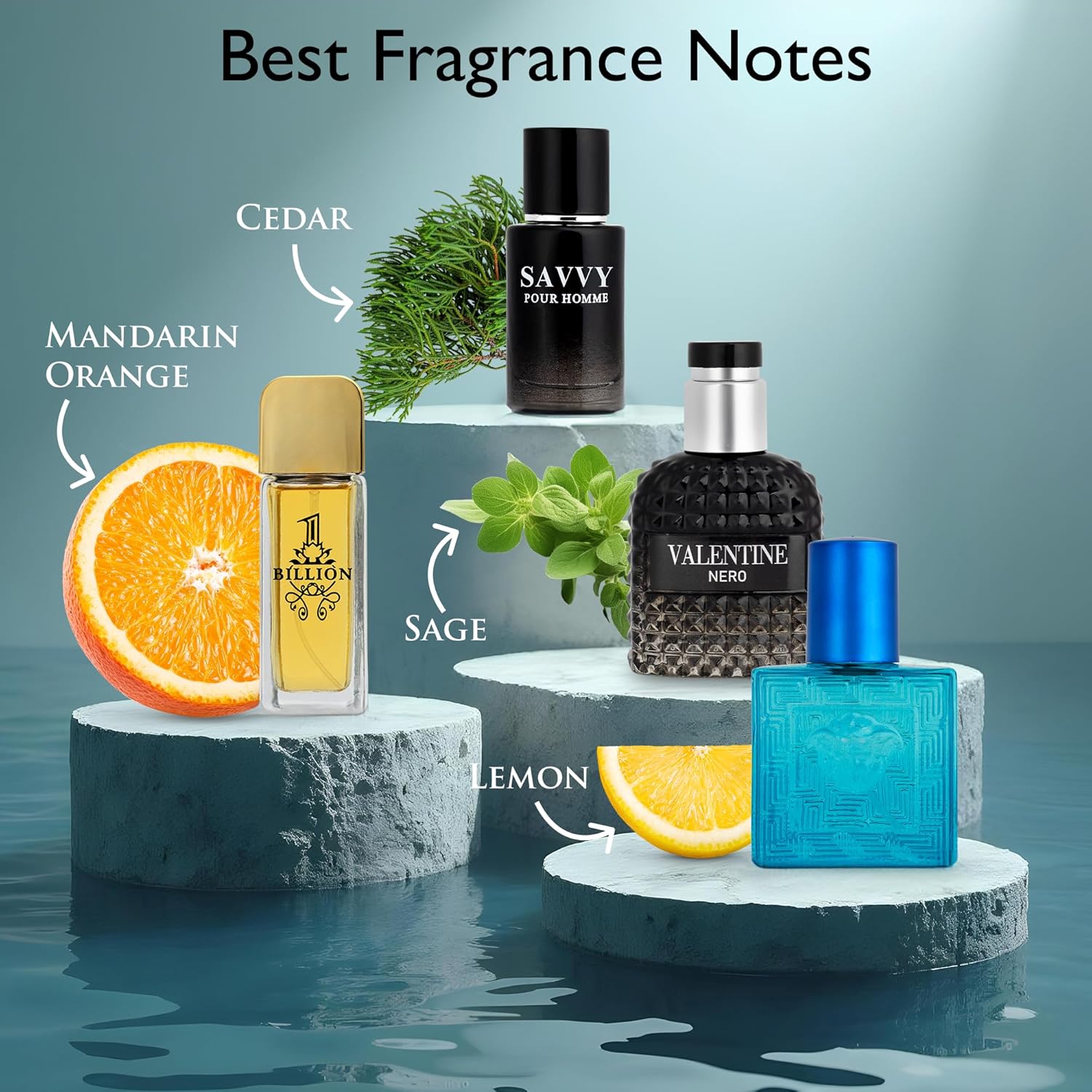 Signature Scent 4-Piece Mini Fragrance Set for Men Includes Savvy/1 Billion/Verse/Valentine Collection of Woody, Spicy, Citrus & Aromatic Fragrance Non-Irritating Ingredient Each One in 30ml Bottle - Image 2