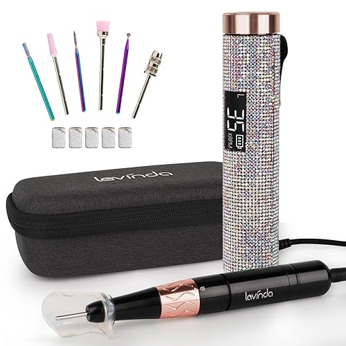 Miniatura 3 de Lavinda Diamond Serise - Lámpara de uñas inalámbrica con diamantes de imitación brillantes, 35000 rpm, taladro de uñas portátil eléctrico profesional