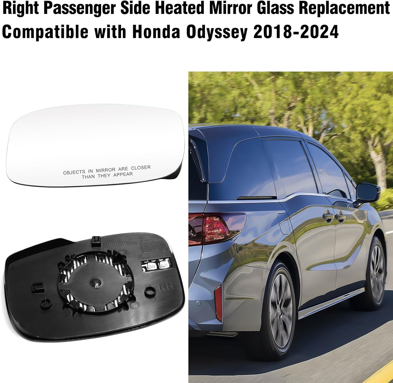 Moonlinks Right Passenger Side Heated Mirror Glass Compatible with Honda Odyssey 2018 2019 2020 2021 2022 2023 2024 Exterior Mirror Glass Replaces for 76203-THR-A11 HO1325121 Right Side