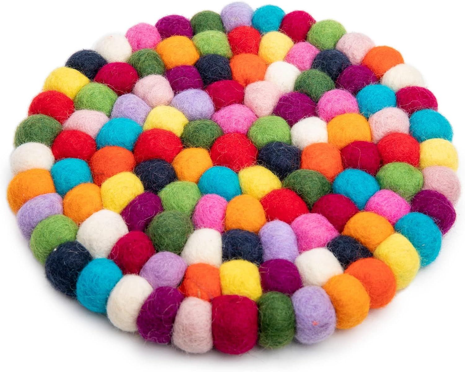 Felt Trivet Pot Mat - Drink Felt Coaster for Hot Dishes, Cute Table and Car Coasters, Heat Resistant Durable Design Hand-Felted in Nepal - Multicolor 7.8" by Woolygon
