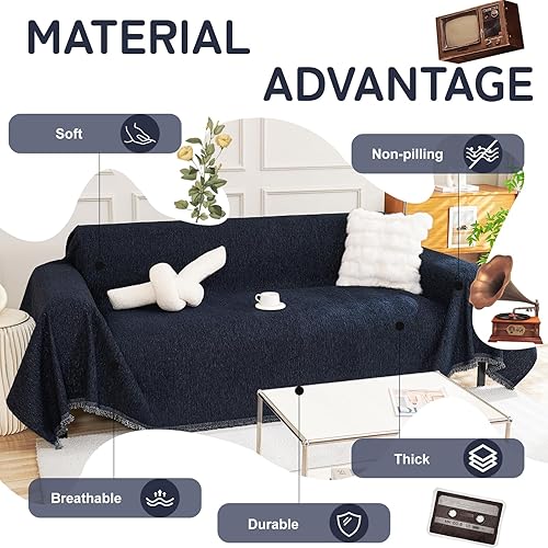 Miniatura 105 de HANDONTIME fundas de sofá beige para sofá, fundas boho de jacquard y corduroy para perros, funda de sofá de felpilla para perros, protector suave