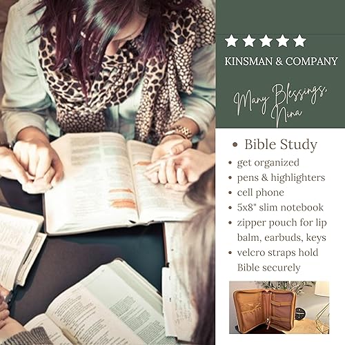 Miniatura 7 de Kinsman & Company Fundas de Biblia grandes para mujer, fundas de la Biblia King James para mujer, funda de cuero para la Biblia para mujer, funda de
