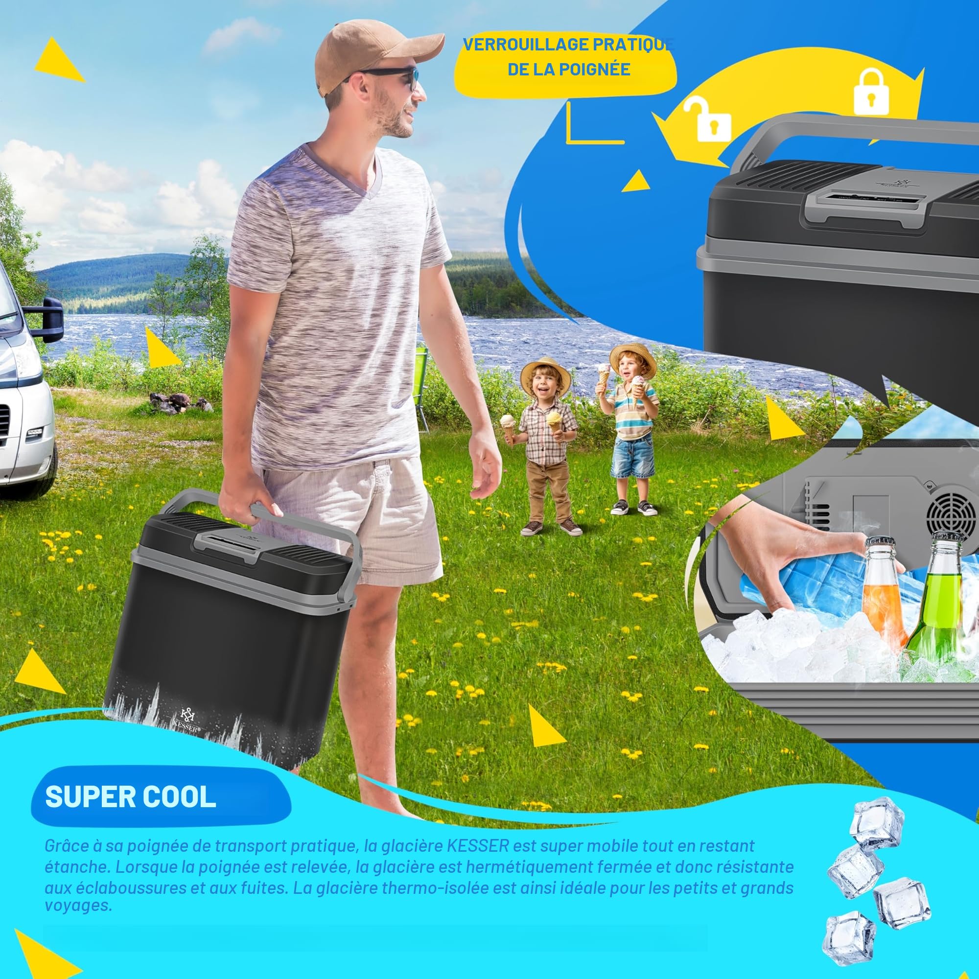 KESSER Glacière électrique 24 L 12 V/230 V mini réfrigérateur avec accumulateurs de froid A+++