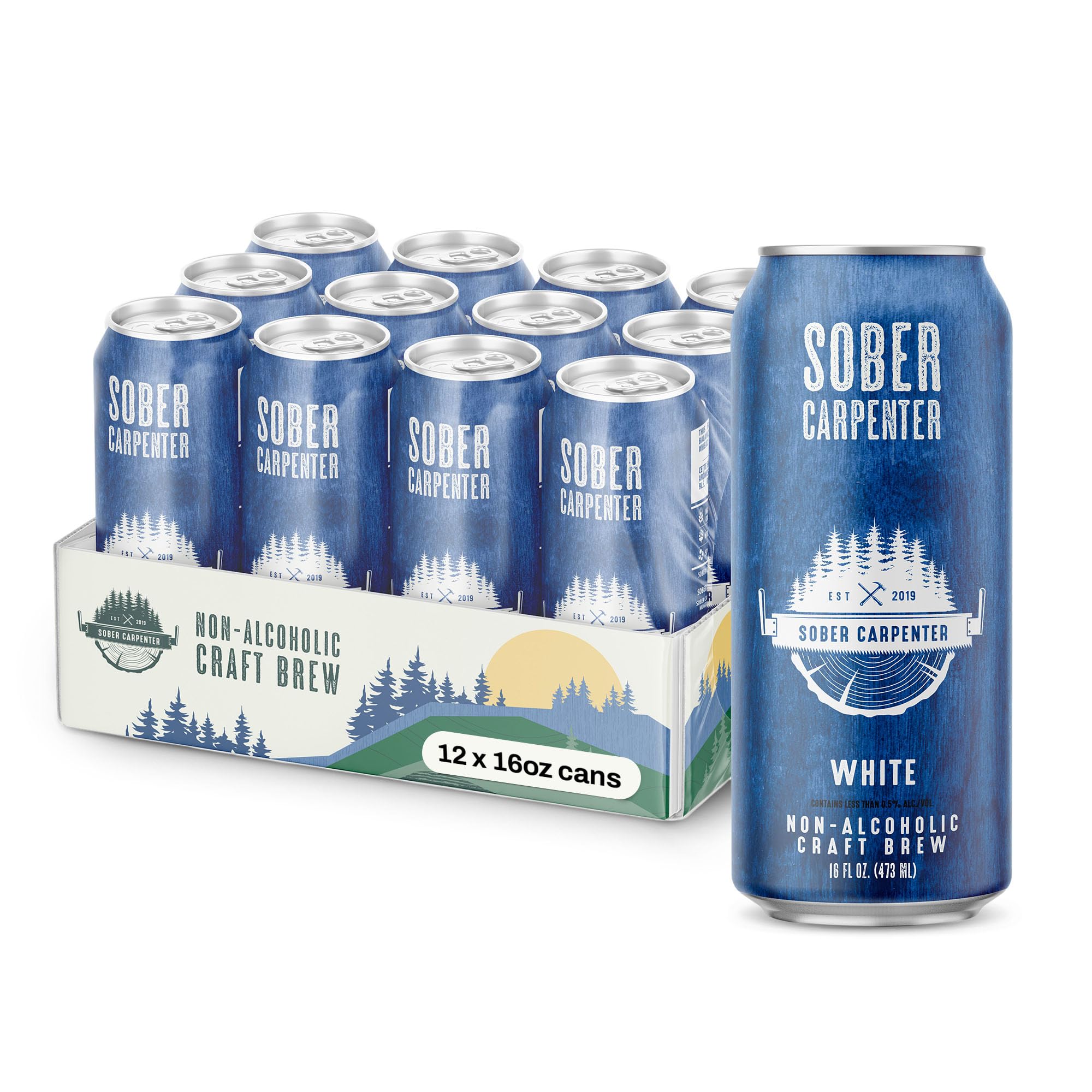 SOBER CARPENTER - White Wheat Belgian-Style Non Alcoholic Beer All-Occasion Craft Beer Non Alcoholic Spirits & Alcohol Alternative Low Calorie Drink with 60 Calories & 16 IBU Pack of 12 (16 oz Ea)