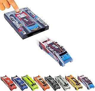 Original Stunt Card Racer – Flat Car Racer and Pocket Size Racecar Launcher with Built-in Button for Stunt Launching and Racing – Compact – Sky Blue