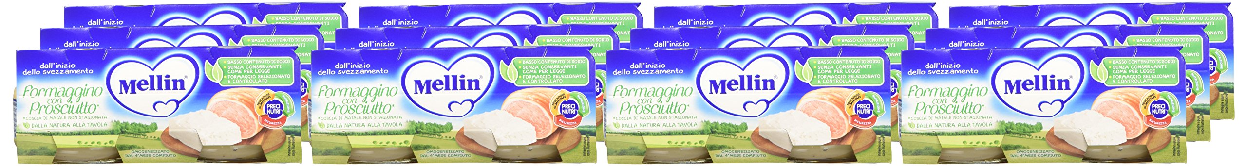 Mellin Omogeneizzato Formaggino con Prosciutto - 24 Vasetti da 80 gr