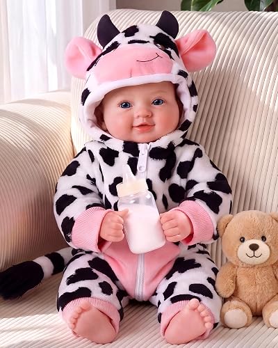 BABESIDE Baby Dolls, 17inch Large Realistic Soft Baby Doll with Cow Outfit