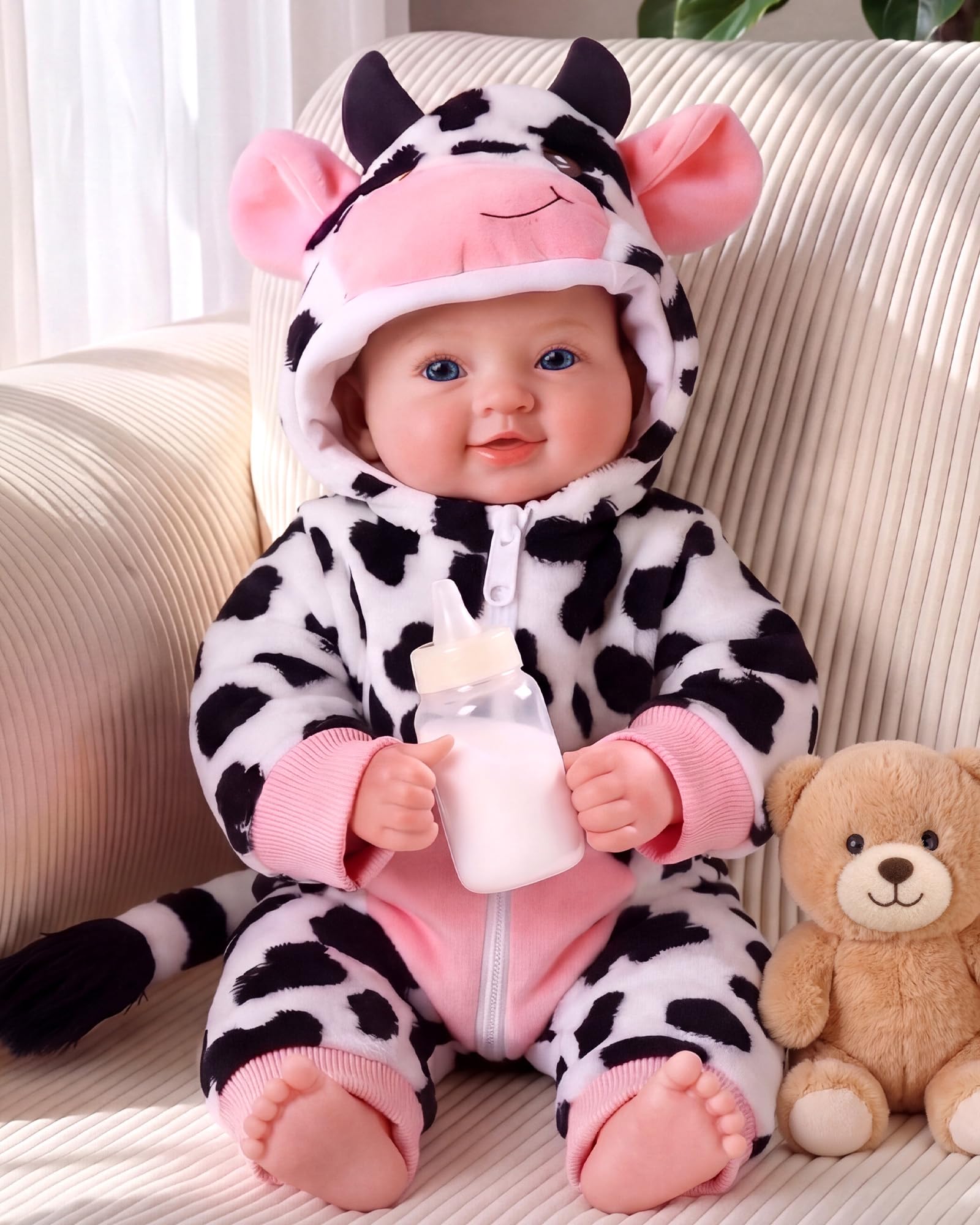 BABESIDE 17 Large Realistic Soft Baby Doll with Cow Outfit