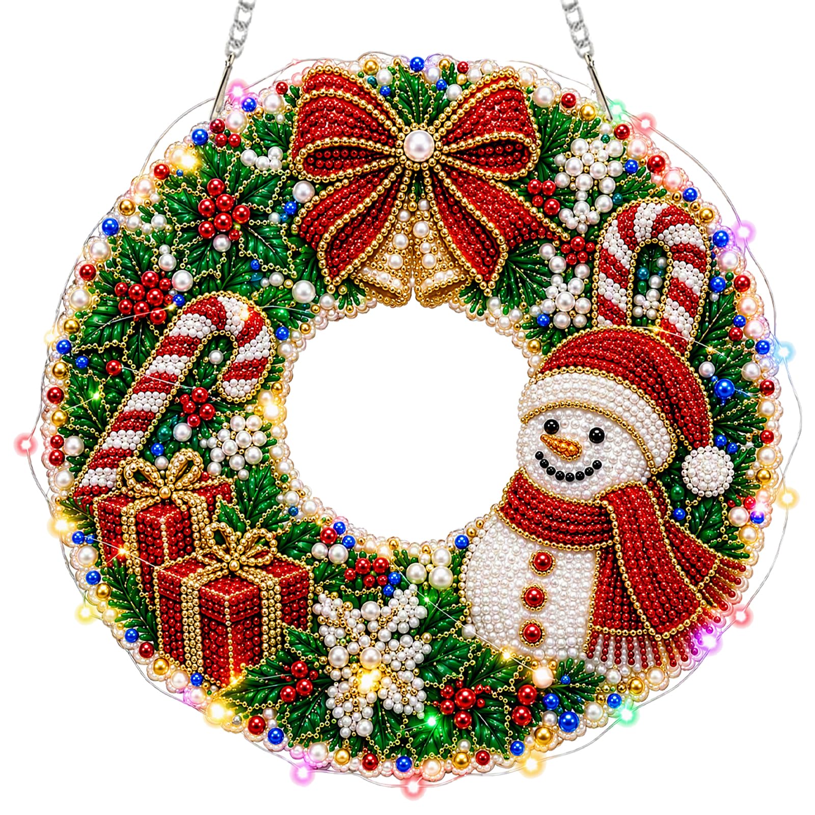 Weihnachts-LED-Kranz, Diamant-Kunstgemälde, Kunstwerk-Bastelset,