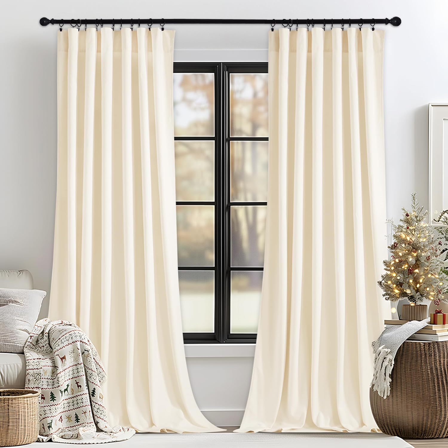 StangH Ivory Velvet Curtains for Window - White Privacy Thermal Drapes, Elegant Decor White Backdrop Curtains 96 inches Long for Dining Room/Apartment/Wedding, Ivory, W52 x L96, 2 Panels 52"W x 96"L (Pack of 2) Beige Series - Ivory