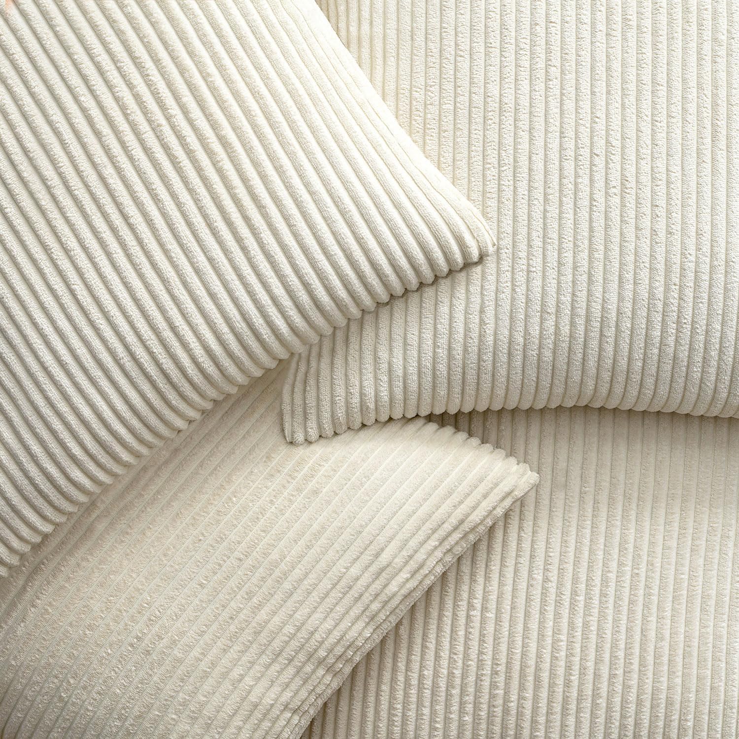 EMEMA Beige Decorative Throw Pillow Covers 18x18 Inch Set of 4 Boho Farmhouse Corduroy Striped Square Pillow Case,Western Modern Cushion Covers for Couch Bed Livingroom Home Decor