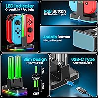 Vista 4 de Cargador controlador de interruptor para 4 Joycons con 9 modos de luz RGB, soporte de cargador Joy con indicadores LED, estación de carga