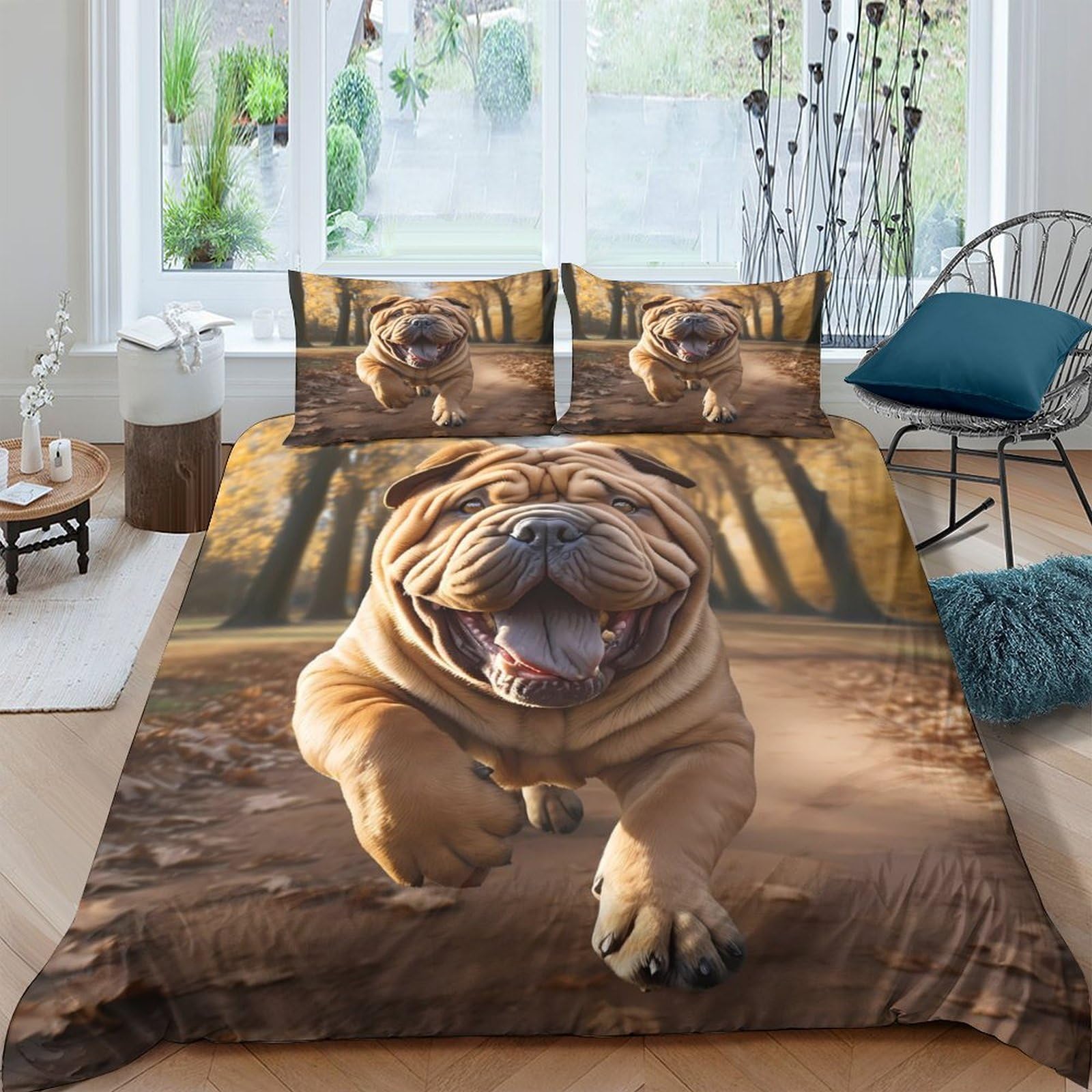 Ctjqhvkz Style-10 3D Printed Bulldog Forest Fitted Sheet Microfiber Soft Breathable Dog Bed Cover For Bedroom Guest Room Decor Single（135X200cm）