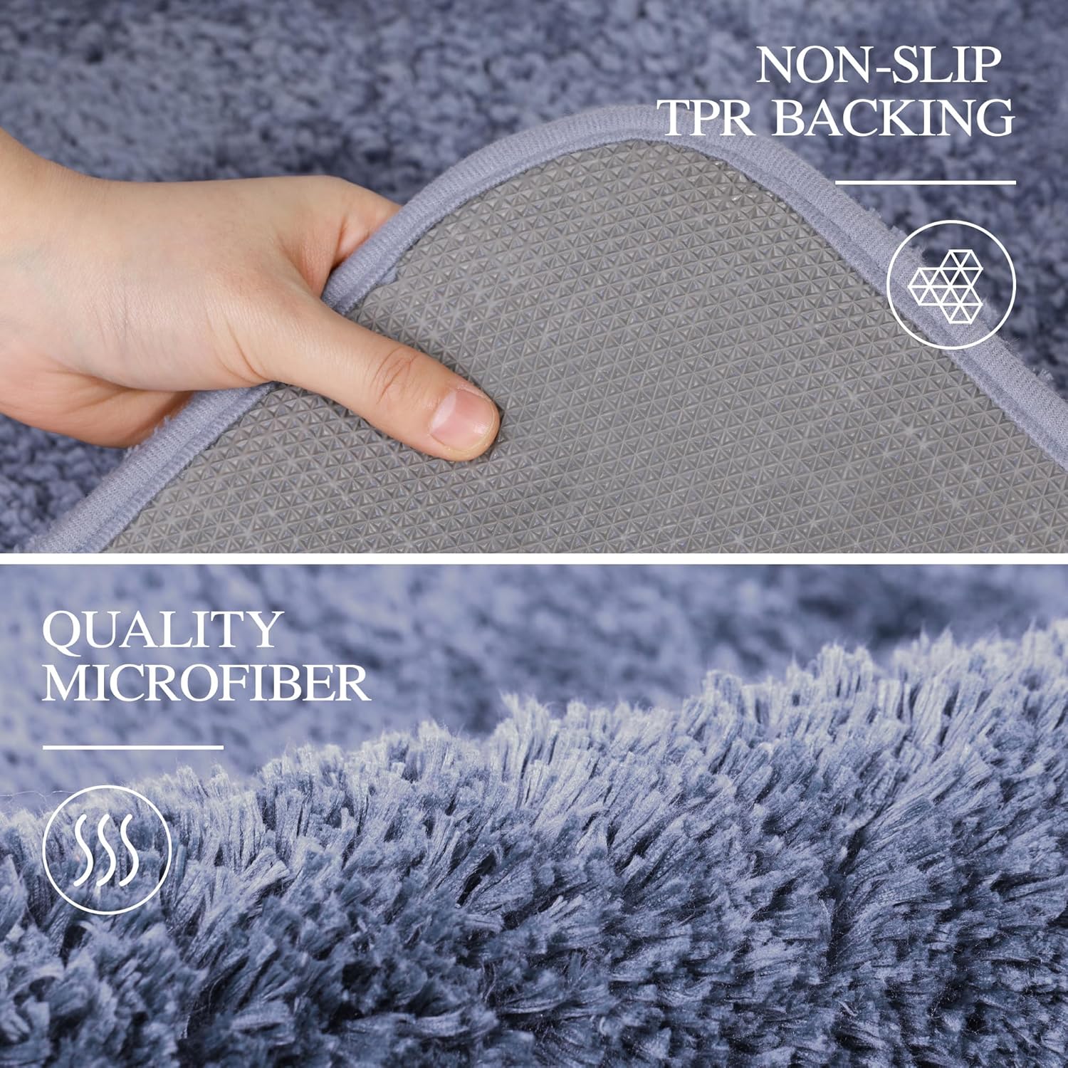 Walensee Non Slip Bath Mat (16 x 24, Blue) - Soft Microfiber Shaggy, Water Absorbent, Machine Washable, Thick Plush Shower Rug - Image 5