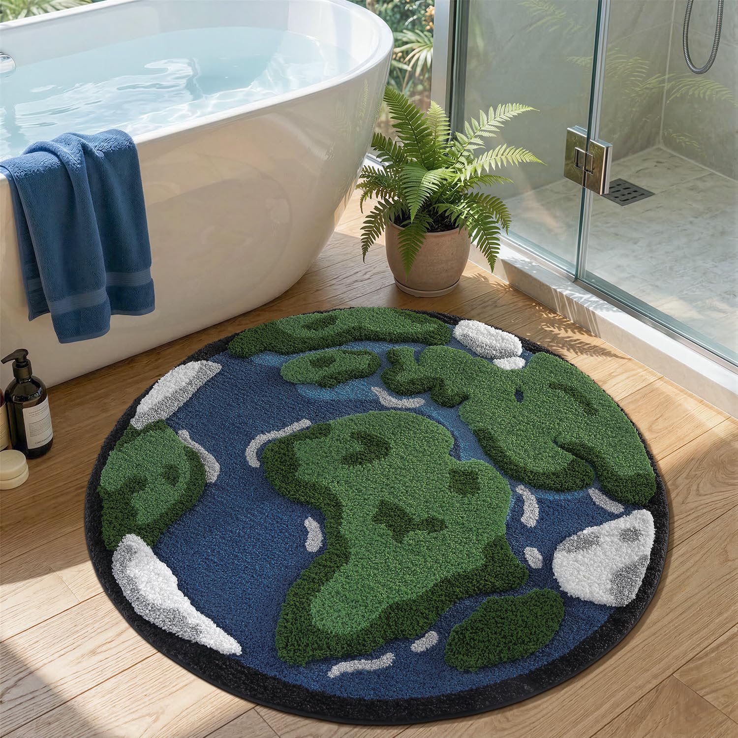 LUMI Round Non Slip Absorbent Bathroom Rugs, Washable Ultra Soft Microfiber Moss Bath Mats, High Pile Area Rugs for Living Room, Bedroom, Bathroom