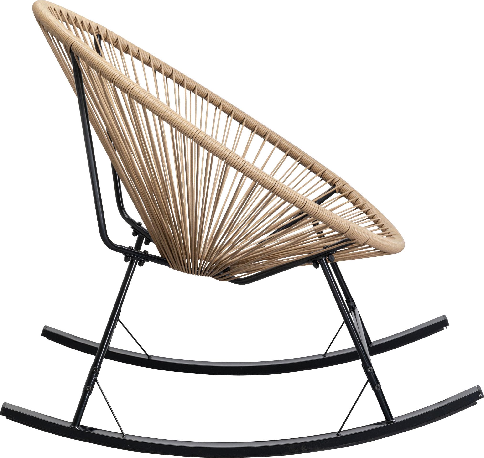 Kare Design Schaukelstuhl Acapulco, Natur, Indoor und Outdoor Stuhl im Retro-Design, Schaukelsessel, Gartenstuhl für Balkon, Garten, Terrasse, Schwarzes Stahlgestell, 85x73x95 cm (HxBxT)