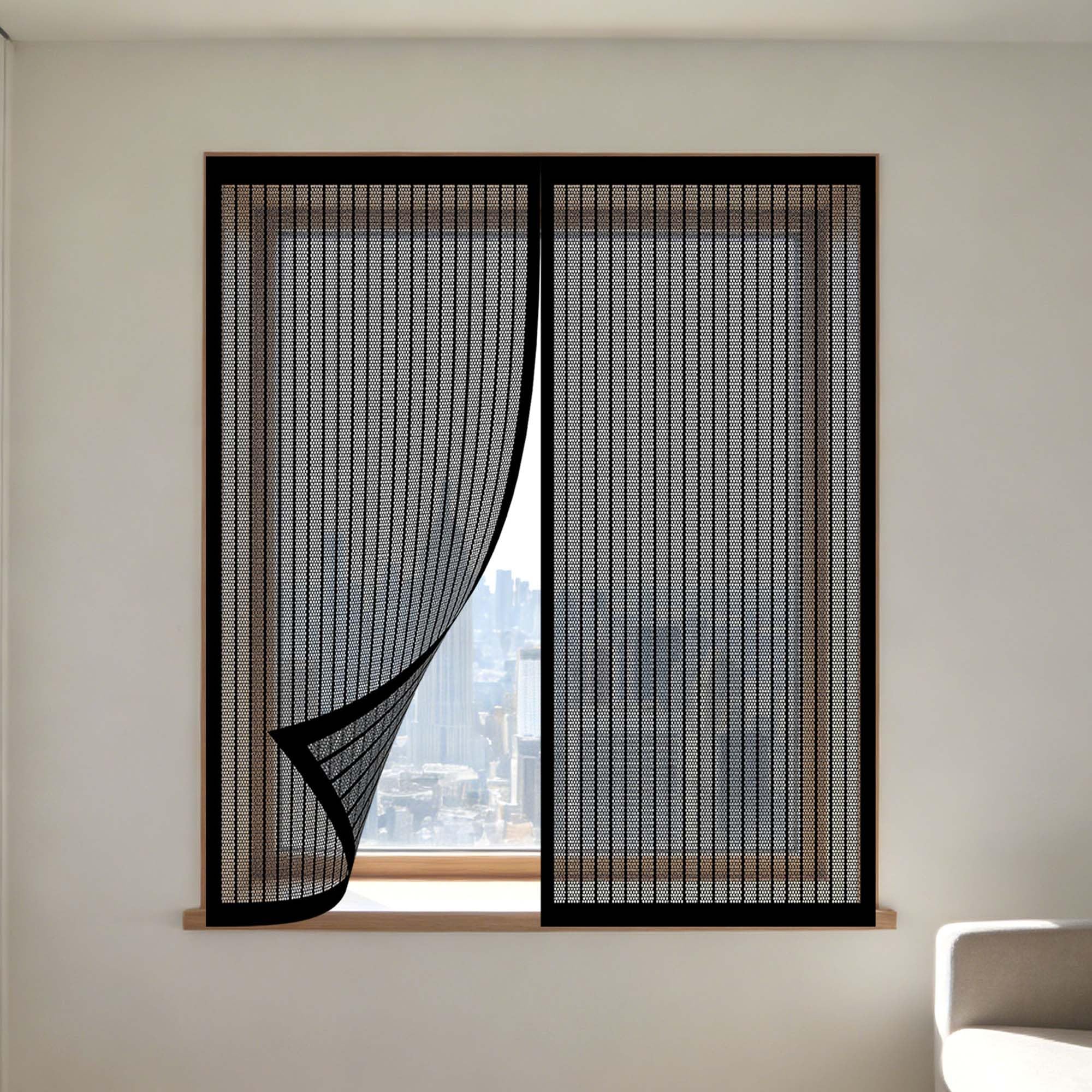 Window Fly Screen 115 x 80 cm Selfadhesive Tape Fly Bug Bee Protection Screen Without Drilling Or Screwing with Self Adhesive Tape for Windows Doors and Patio Screens, Black