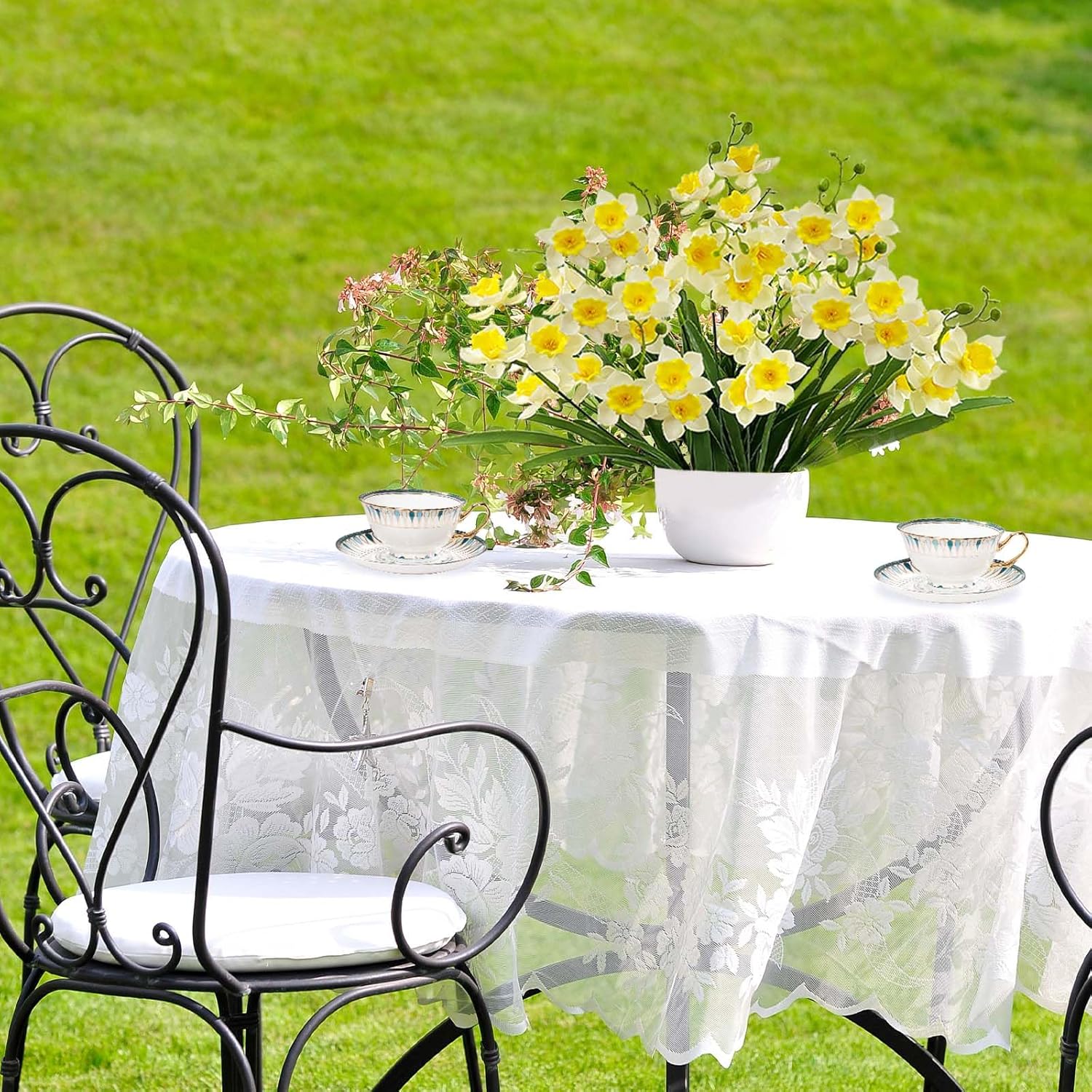 SNAIL GARDEN 2 Bunches 42 Heads Artificial Daffodils, 58cm/22 Long Stem Artificial Spring Flowers,Faux Daffodils for Home Garden Office Wedding Party Easter Decorations (White&Yellow) - Image 7