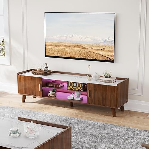 Miniatura 9 de Soporte de TV con luces LED para televisores de hasta 65 pulgadas, centro de entretenimiento con estantes de vidrio y almacenamiento para sala de