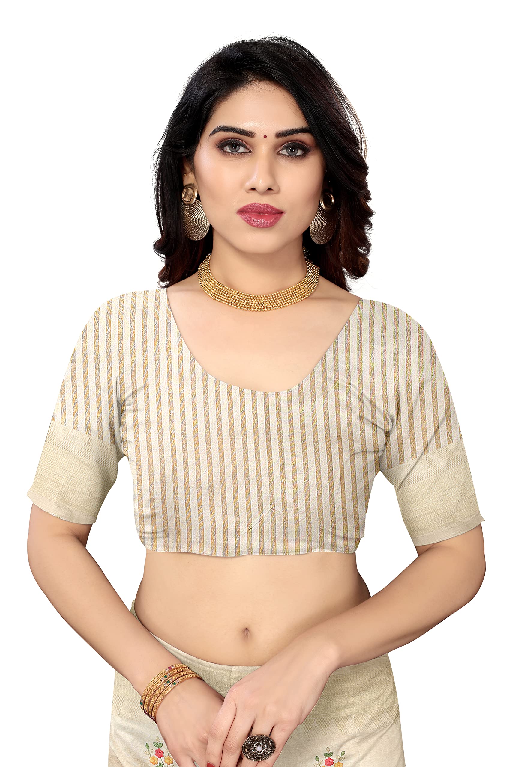 SERONA FABRICS Women's Assam Cotton Silk With Golden Border Thread Embroidered Work Saree With Blouse Piece - Image 5 thumbnail