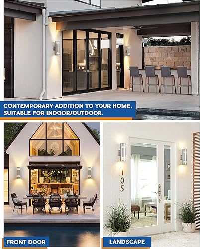 Miniatura 4 de TENGXIN Paquete de 2 lámparas de pared para exteriores, aplique de pared moderno para exteriores con cilindro de acero inoxidable, accesorios de