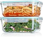 Vtopmart 2Pack 1860ml/63oz Large Glass Storage Containers with Lids, Meal Prep Food Container Set with Snap Airtight Lid for Baking, Microwave, Oven, Leak Proof, for Freezer, Dishwasher, Green