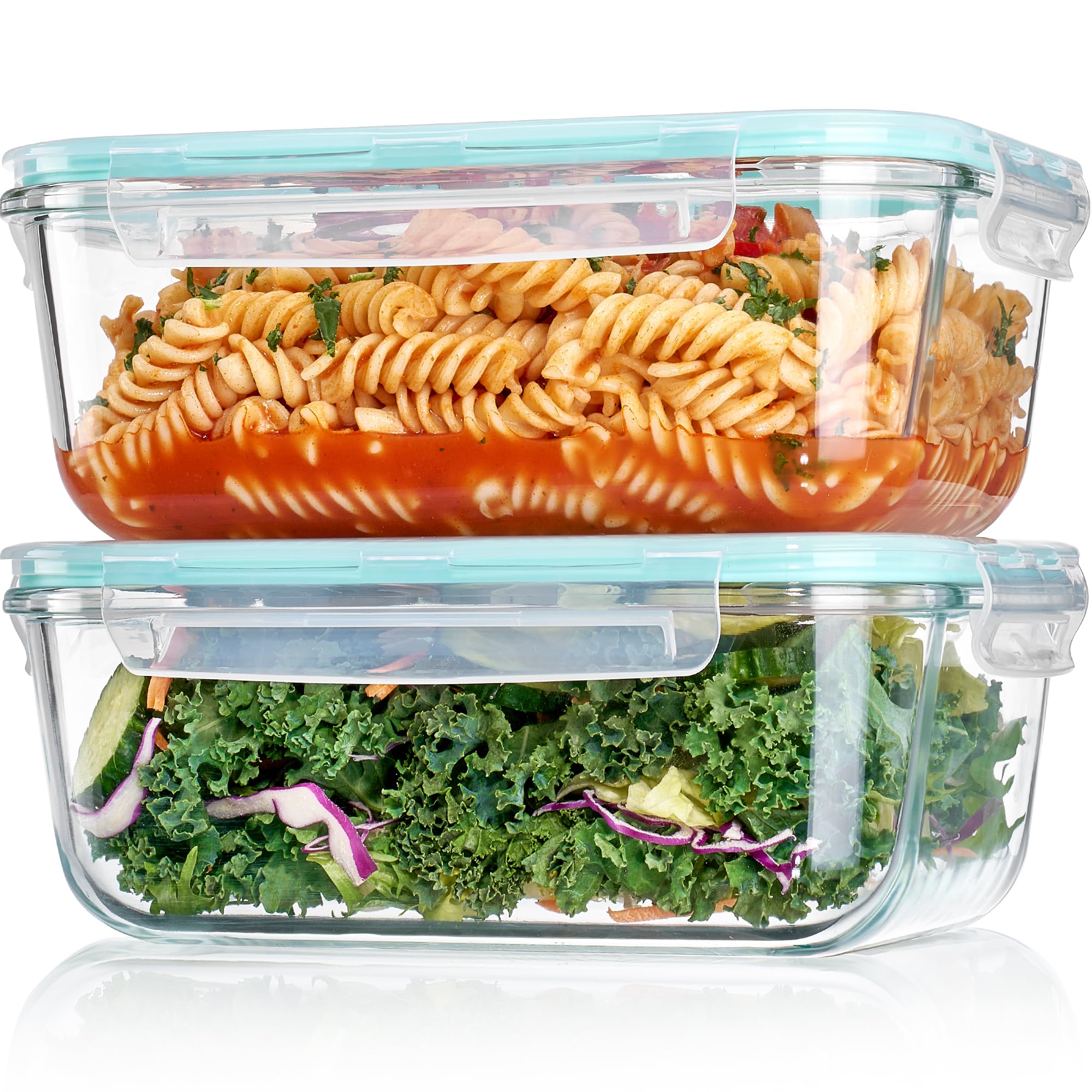 Vtopmart Lot de 2 grands récipients de conservation en verre de 1860 ml avec couvercles, anti-fuite, pour préparation des repas, pour la cuisson, le micro-ondes, le four, le congélateur, le