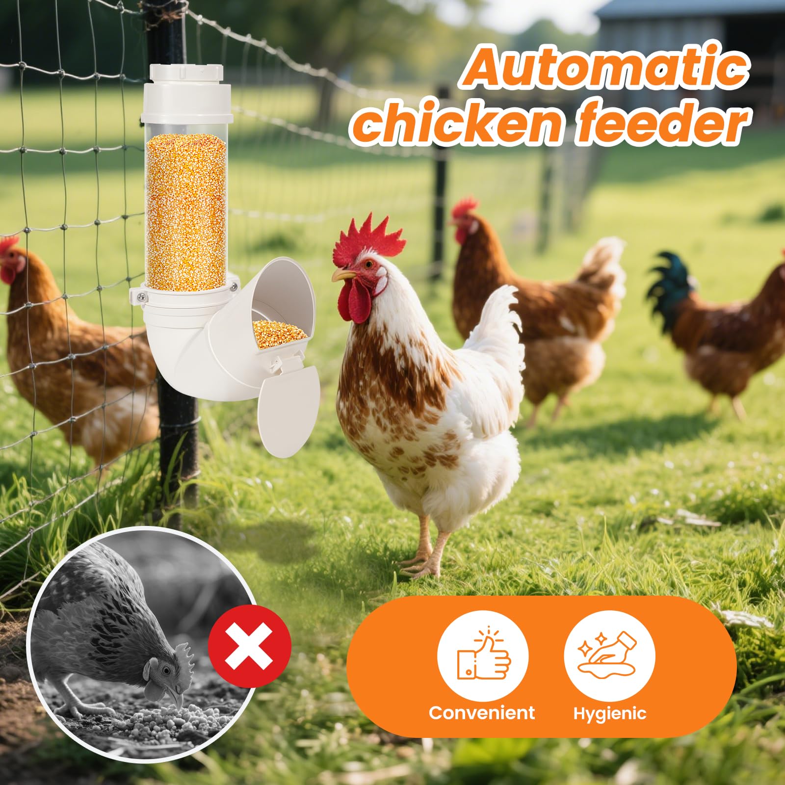 Mangiatoia automatica per polli e polli in PVC, senza rifiuti, grande alimentatore automatico per polli a gravità, per anatre cooperative, tacchini oche