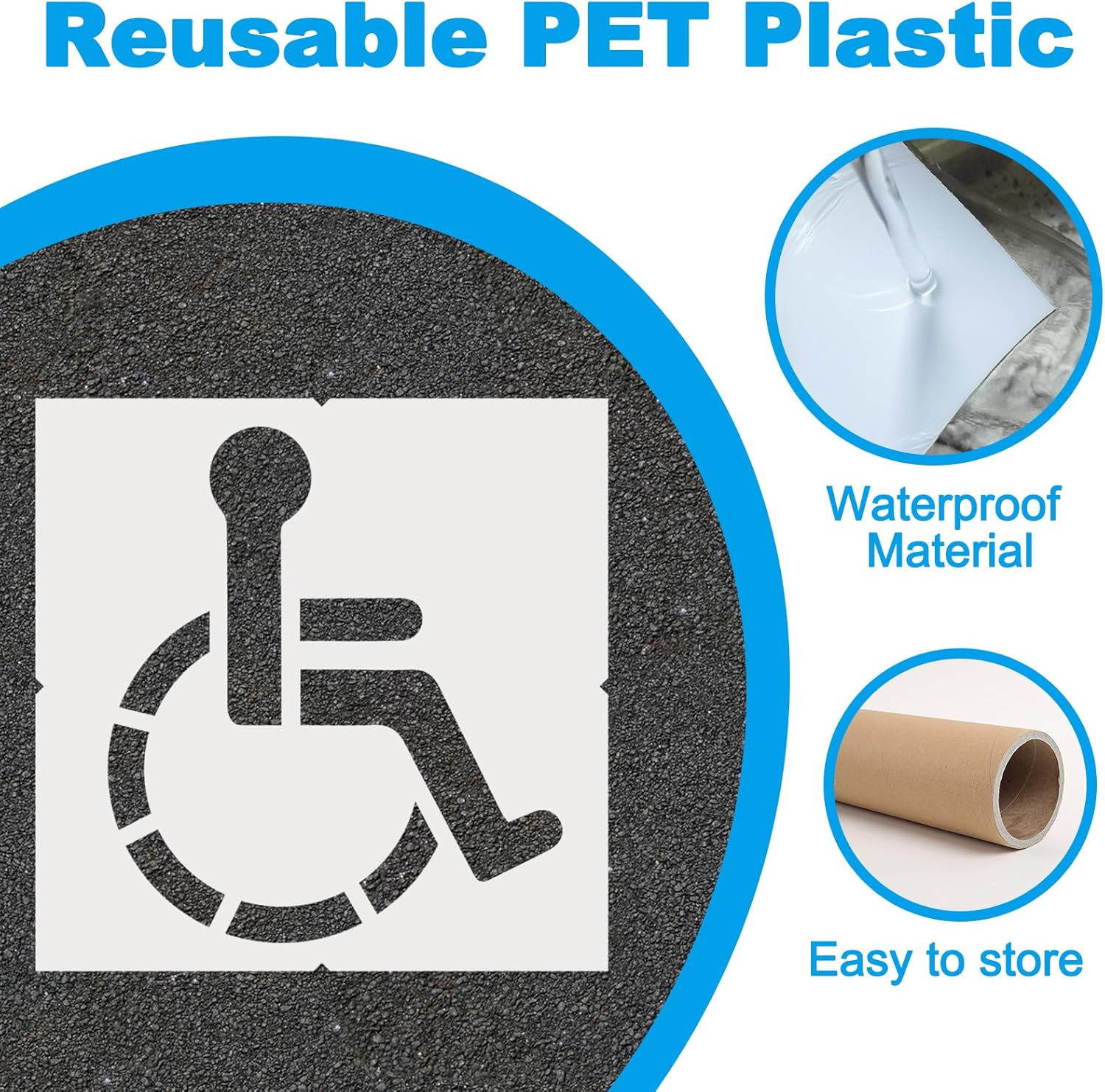 Parking Lot Stencils, Reusable Waterproof PET Parking Lot Stencils for Painting Parking Lots on Asphalt, Concrete, and Private Driveways (Handicap Parking Stencil,36x36 Inches)