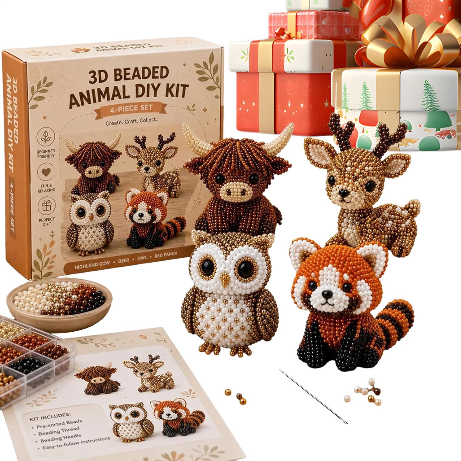 3D Beaded Animal Making Kit, Tiny 3D Beaded Animal DIY Kit, DIY Beading Set Kids, with Colorful Beads and Instructions, Creative Jewelry Art Craft for Adults