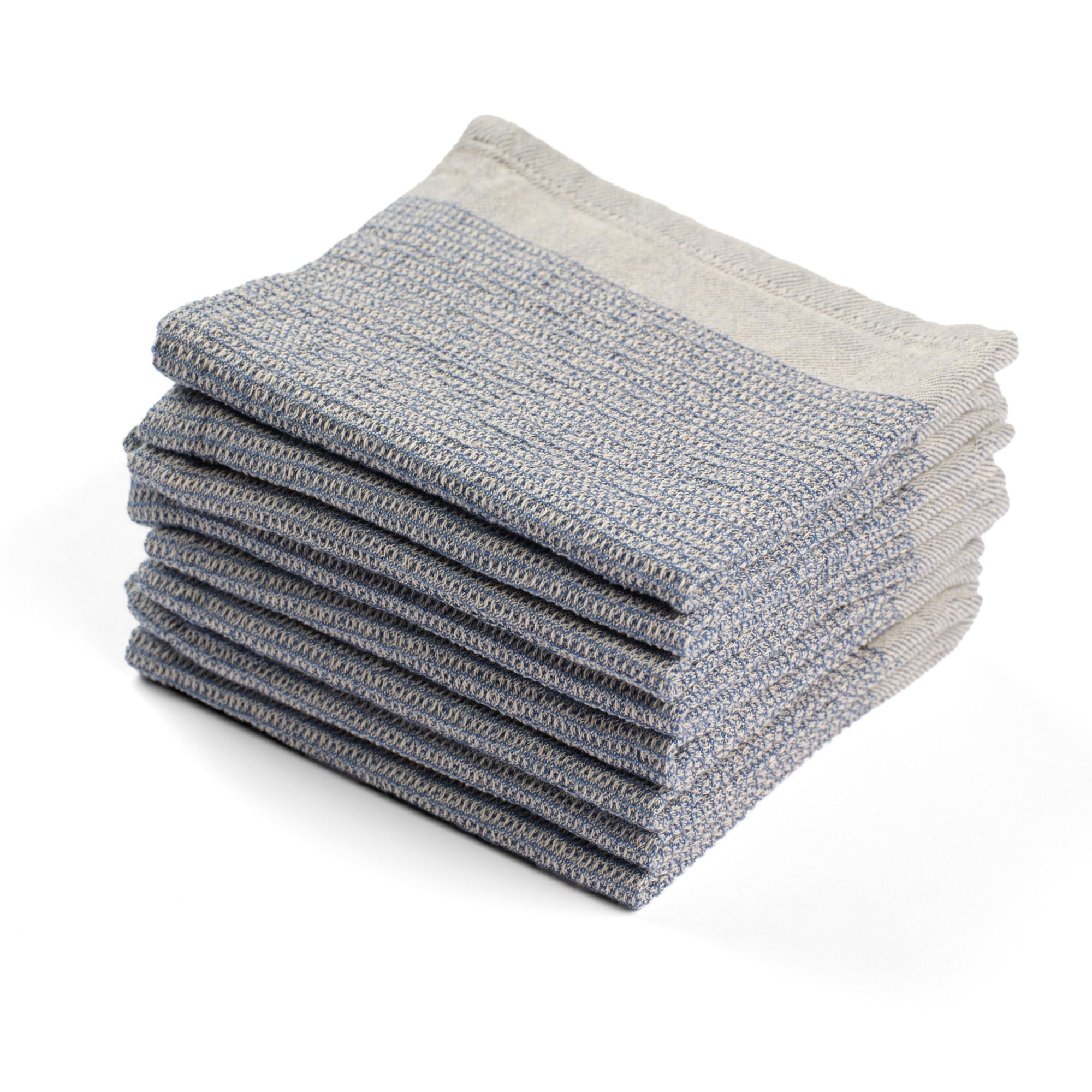 MEEMA Dish Cloths Set of 8 - Waffle Soft and Absorbent Dish Towels - Quick Dry Dish Rags - Dishcloths for Kitchen Washing Dishes, Cleaning & Drying Glasses - Blue, 12 x 12 Inches
