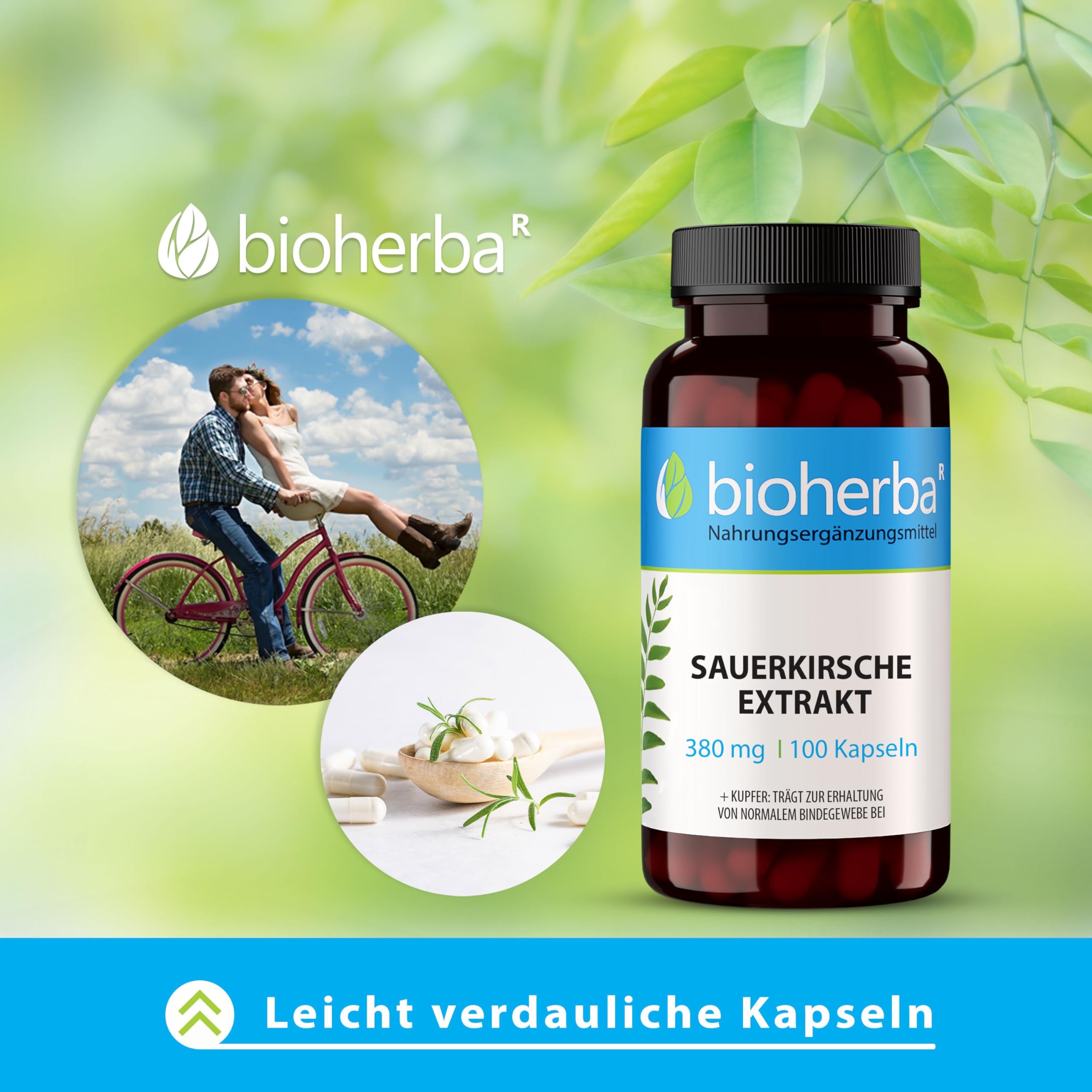 BIOHERBA Montmorency-Sauerkirschkapseln, 300 Stück | 380 mg natürlicher Sauerkirschextrakt, Mit Kupfer, PZN 18215936