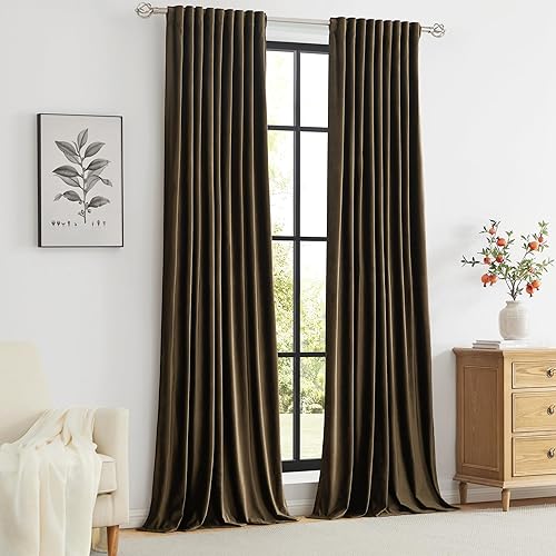 Miniatura 7 de PRIMROSE Cortinas de terciopelo marrón de 84 pulgadas de largo para sala de estar, juego de 2 paneles opacos, bolsillo para barra, pestaña trasera,