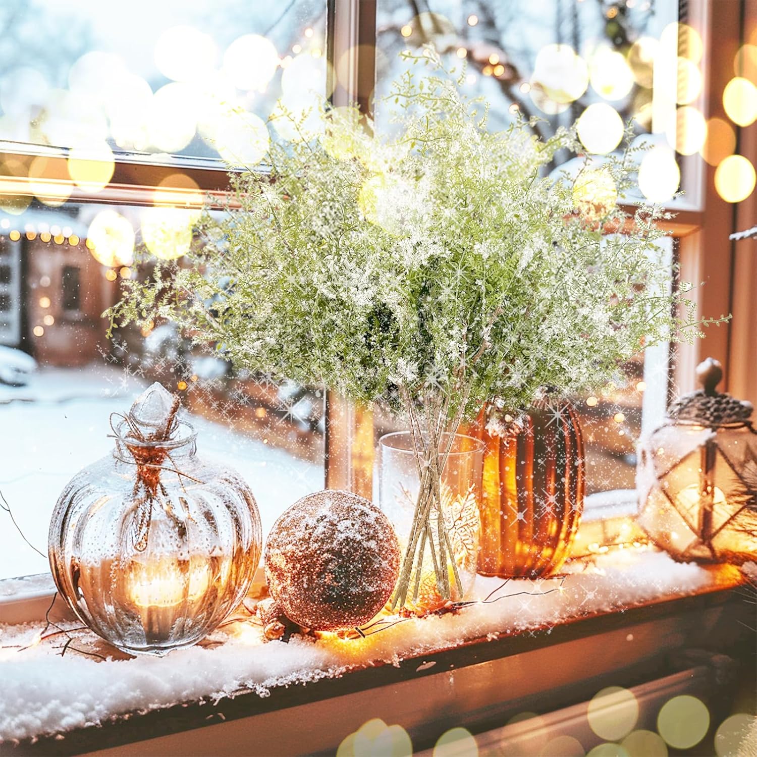 SNAIL GARDEN Christmas Stems, 26" Glitter Christmas Greenery Stems, 8 Pack Artificial Christmas Picks for DIY Xmas Decor, Home, Table, Wreath Arrangements