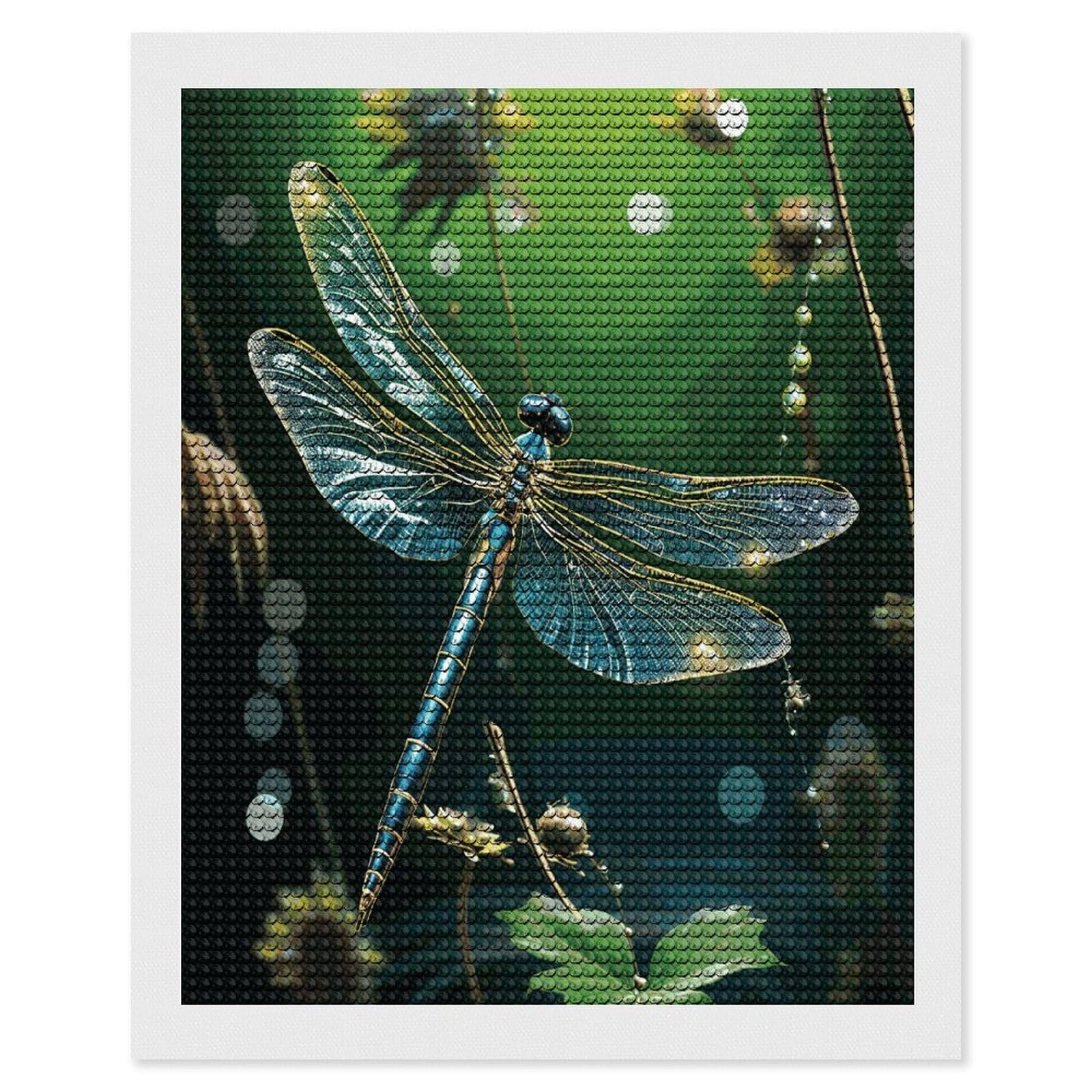 FekiLoot Dragonfly Green Diamond Art Kits for Adults Diamond Painting Kits for Beginners DIY Diamond Art Kits Round Full Drill Diamond Dot Gem Painting for Home Wall Decor Gift 16"x20"