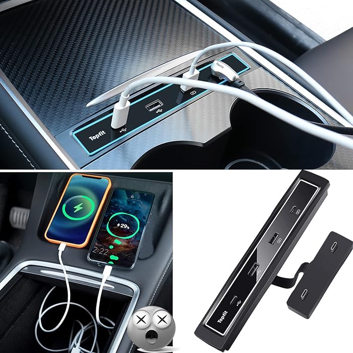 Buy ShowEv Tesla Model Y/3 USB Hub Port Adapter, Center Console Docking Station Organizer for