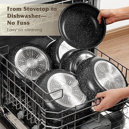 Miniatura 8 de Juego de 17 ollas y sartenes antiadherentes, juegos de utensilios de cocina con mango desmontable, herramientas de cocina antiadherentes para