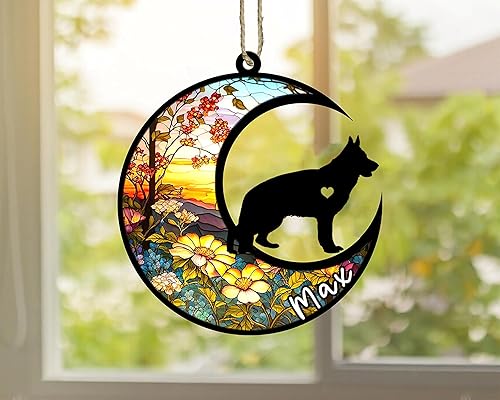 Miniatura 3 de Nazenti Atrapasoles conmemorativo de perro pastor alemán personalizado, adorno de Navidad de pastor alemán con nombre, razas de perros