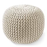 Casafield Round Pouf Ottoman, Natural - 20' Diameter x 14.5' High Cotton Knit Foot Stool - Boho Floor Pouffe for Living Room, Bedroom, Home Office Natural 20'D x 20'W x 14.5'H