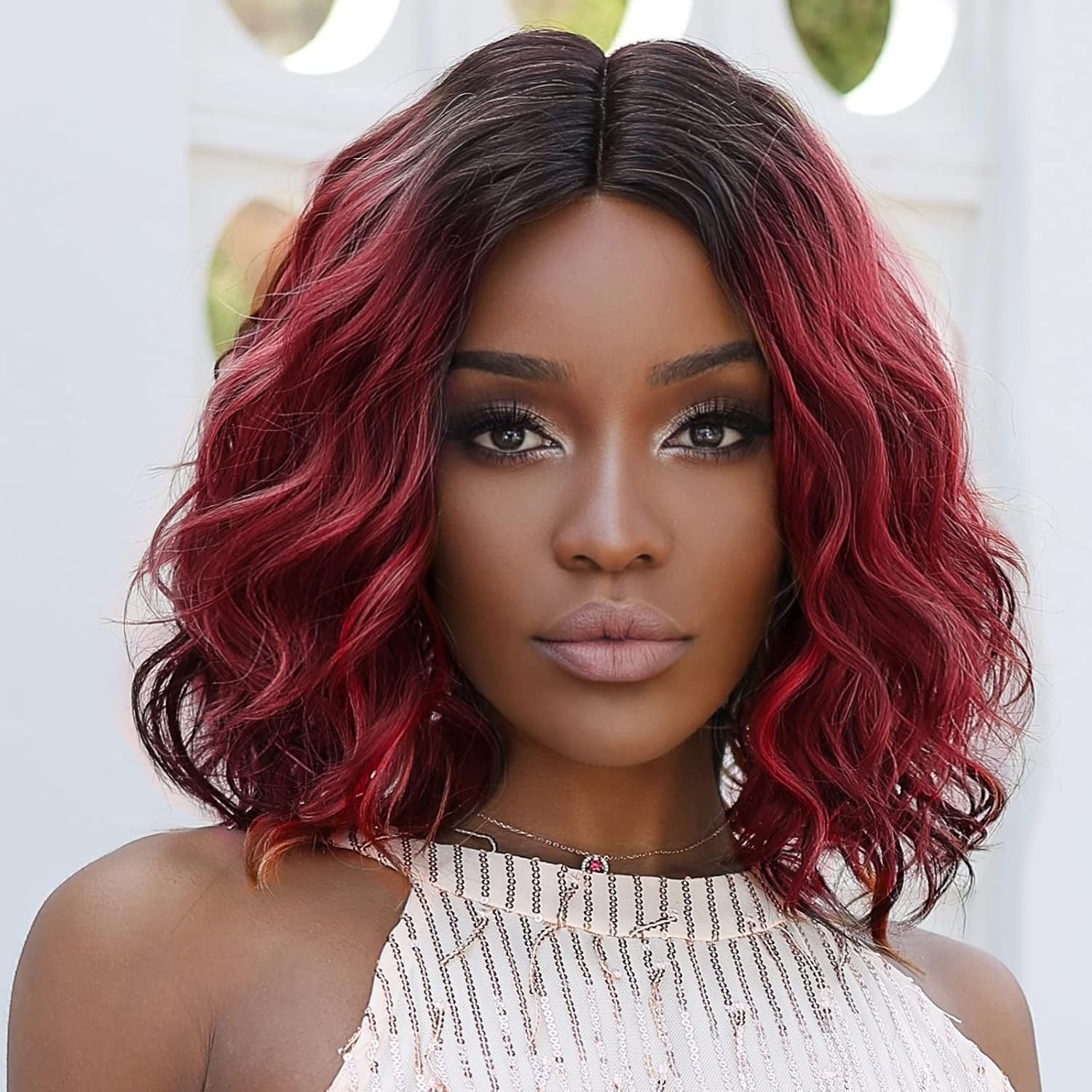 HAIRCUBE Short Red Wigs for Women Lace Wig Bob Curly Wave