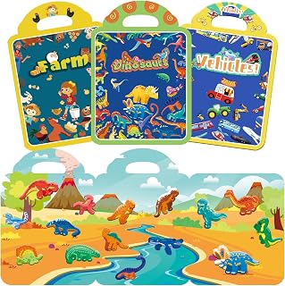 Puffy Sticker Activity Books Set - Vehicle, Dinosaur and Farm, Reusable Sticker Book for Kids, 3D Puffy Sticker Play Set for Toddler Travel Toys, Learning Toys for Boys Girls Birthday Gifts