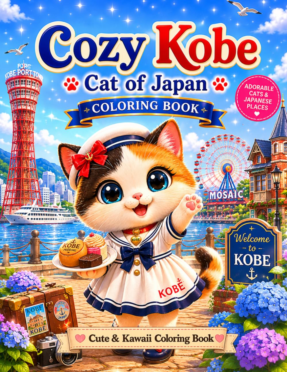 Cozy Kobe Cat of Japan: 25 Cute Coloring Pages for Relaxation and Fun (Cozy Cat of Japan)