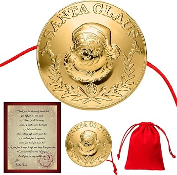 Santas Lost Button Extra Large Gold 1.5" Diameter Santa Lost Button with with Letter from Santa and Red Velvet Bag for Christmas Morning Santa Leave Behind Santa Evidence Find Santas Lost Button