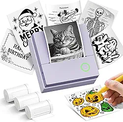 Impressora de adesivos PM290C Mini impressora portátil para impressão, máquina de adesivos Bluetooth sem fio com 3 rolos de papel, impressora térmica sem tinta, para anotações de estudo, fotos, faça