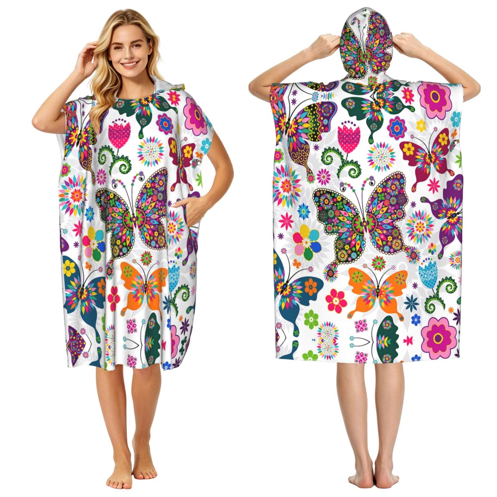 Poncho surf microfibre femme homme avec capuche imprimé floral coloré