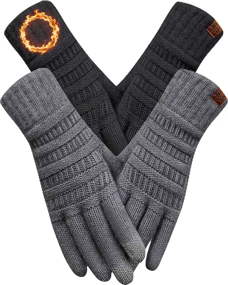 2 pares de guantes de invierno para mujer, guantes térmicos de punto cálido con pantalla táctil para regalos en clima frío