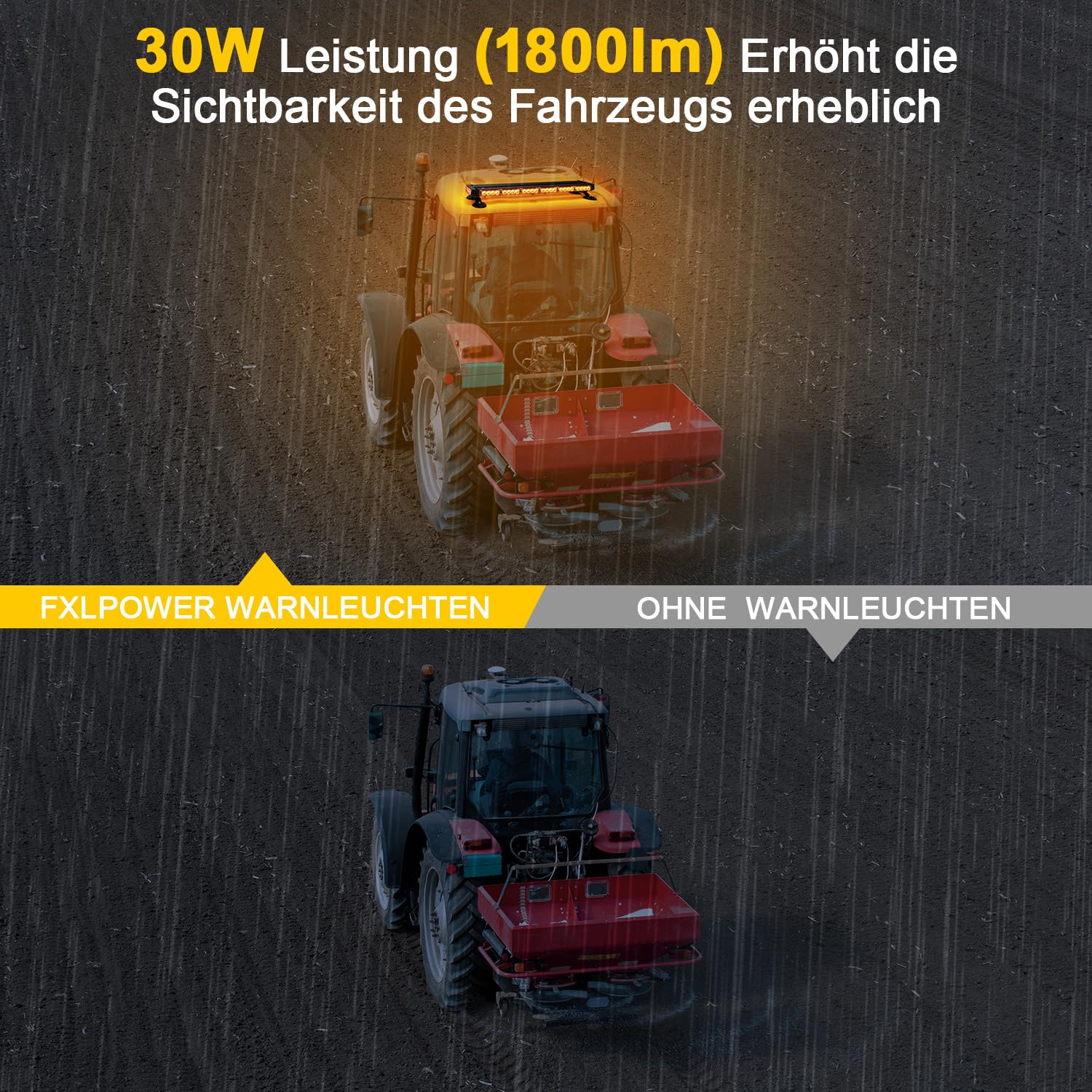 LED Warnbalken Rundumleuchte 12V 24V Magnet Gelb 71 cm | 4,8 m Kabel, 26 Modus-Speicher, Gummisaugfüße bis 120 km/h, für Traktor und Baufahrzeuge