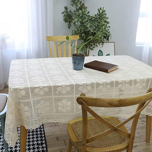 Miniatura 3 de Beige Lace Tablecloth Kitchen Tablecloths for Rectangle Tables Size 55" X 70" for Party Banquet Dining Wedding Decorations