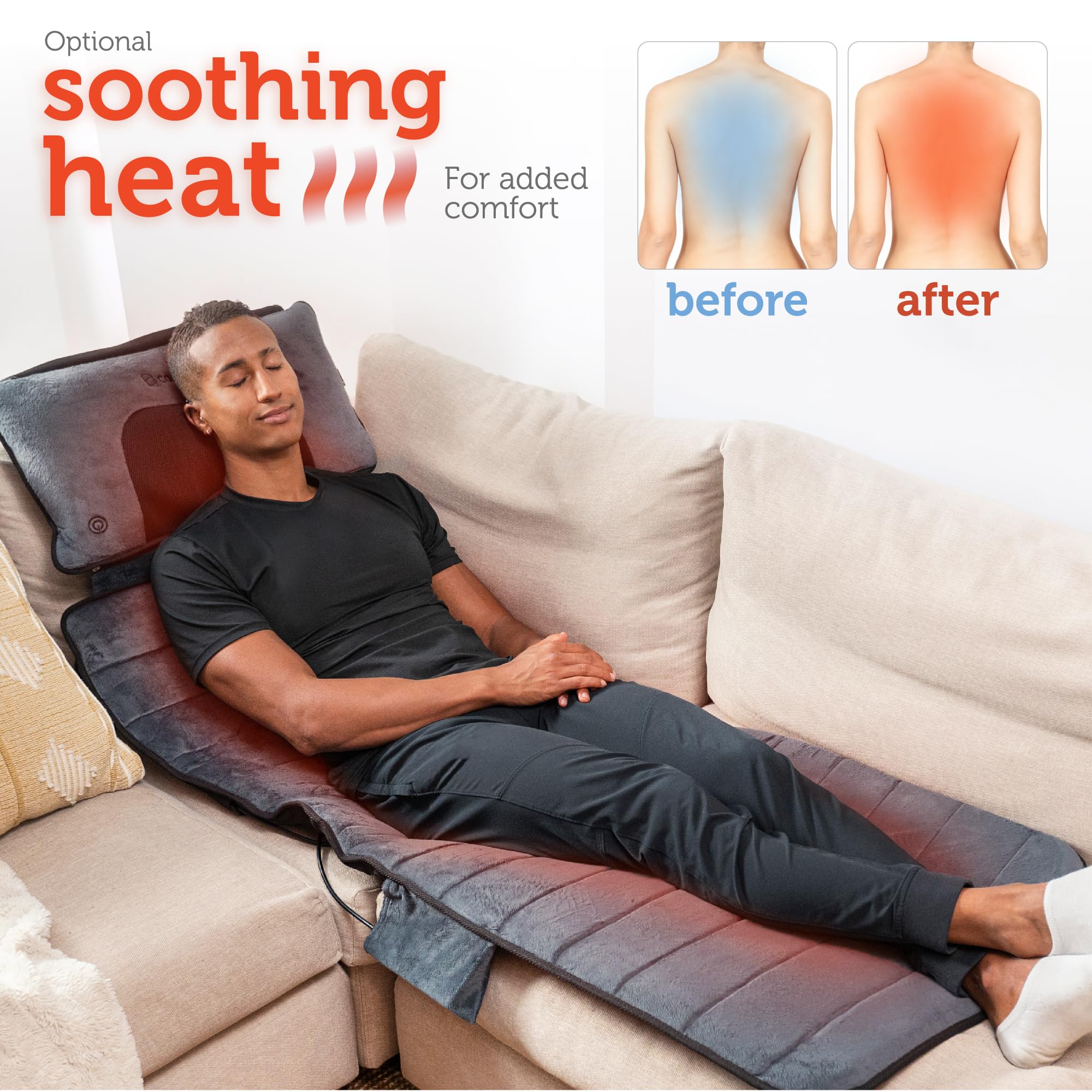 COMFIER Tapis de massage avec fonction chauffante, tapis de massage complet du corps avec coussin de massage Shiatsu mobile, 10 moteurs de vibration et 4 coussins chauffants pour soulager le dos