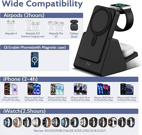 Miniatura 2 de Estación de carga inalámbrica 3 en 1 cargador portátil de banco de energía de 10000 mAh compatible con teléfono Air171615141312 Series y reloj -